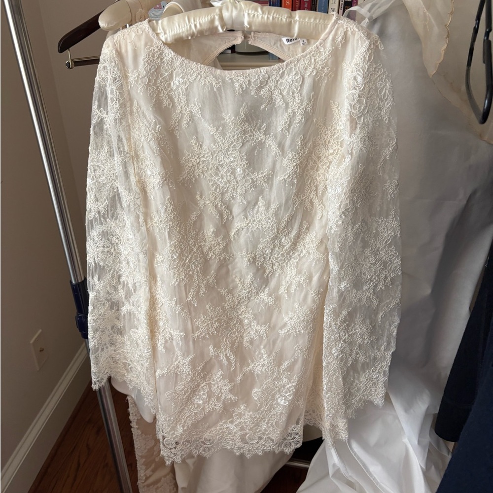 Reformation Ivory Lace Long-Sleeve Mini Dress - Picture 3 of 7